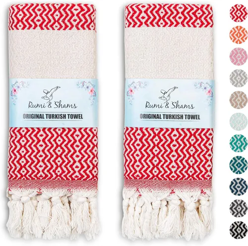Miniatura 9 de RUMI & SHAMS - Toalla de mano turca para baño y cocina - 2 toallas de mano decorativas de lujo para baño - Toallas rústicas de cocina de 100 %