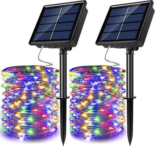 Guirnalda de luces LED con energía solar actualizada, 8 modos, resistente al agua, IP65, iluminación intermitente, para interior y exterior, Varios