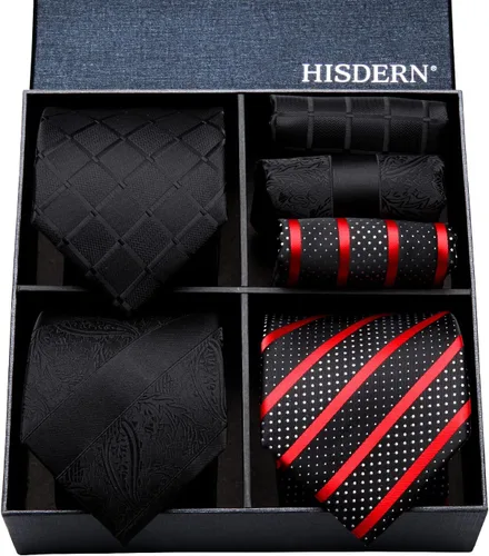 Miniatura 83 de HISDERN Juego de corbatas extralargas para hombre y pañuelo de bolsillo de 63 pulgadas, colección XL, caja de regalo, corbata, lote de 3