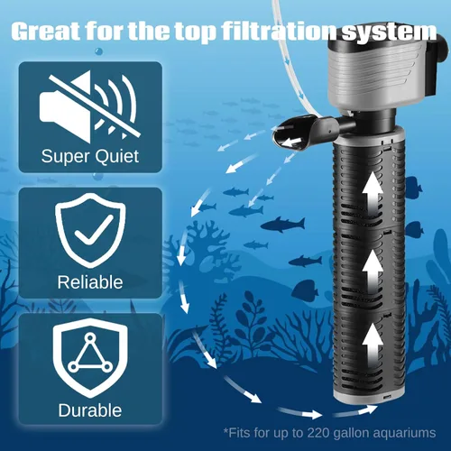 Miniatura 3 de XpertMatic - Filtro de acuario de 45 W, filtro sumergible para tanque de peces bomba de agua para tanques de peces de hasta 220 galones, filtro