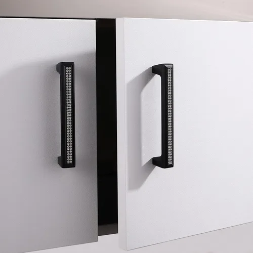 Miniatura 8 de LANC Tiradores de gabinete de cristal negro para cocina y baño, manijas de gabinete para dormitorio, pomo de gabinete negro mate brillante