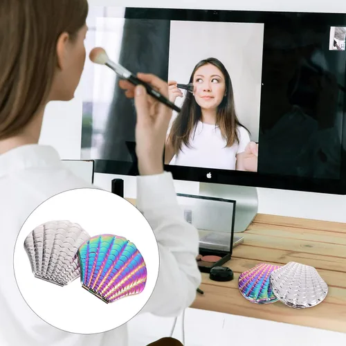 Miniatura 8 de Beavorty Espejo compacto plegable con forma de concha, juego de 2 espejos de maquillaje portátiles de doble cara, mini espejos cosméticos