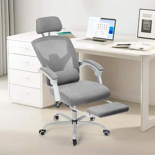 Silla de oficina para computadora Sweetcrispy con reposapiés, sillas giratorias ergonómicas de malla con respaldo alto y ruedas, soporte lumbar Gris