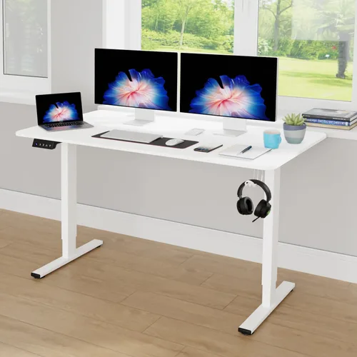 Estación de trabajo de computadora de altura ajustable, escritorio eléctrico de pie para sentarse, mesa de computadora que se eleva hacia arriba y