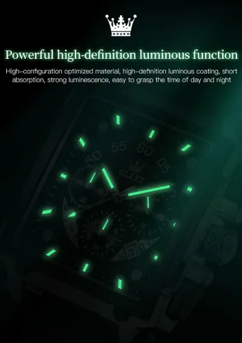 Miniatura 4 de OLEVS Relojes cuadrados para hombre, cronógrafo de cuero marrón, reloj de negocios de moda, luminoso, impermeable, relojes de pulsera casuales