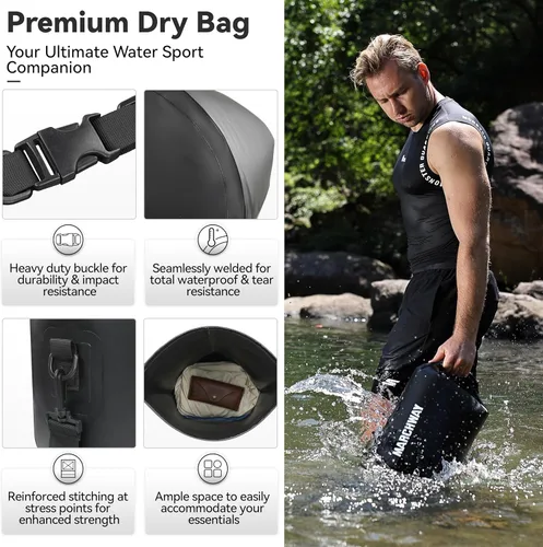 Miniatura 2 de MARCHWAY - Bolso seco flotante e impermeable 1.32/2.64/5.28/7.93/10.57 galones, parte superior enrollable, mantiene secos equipos de kayak rafting