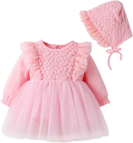 Miniatura 51 de Vestido de otoño de manga larga para niña pequeña, vestido de encaje con flores, boda, primer cumpleaños, bautizo, vestido con sombrero