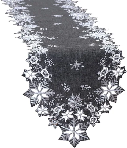 Caminos de mesa bordados de copos de nieve grises para Navidad e invierno (gris, 14 x 69 pulgadas)