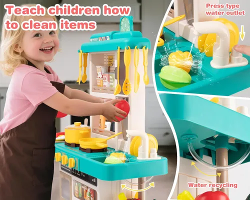 Miniatura 4 de Juego de cocina para niños, juego de cocina interactivo para niños con 50 juguetes de cocina de simulación, efectos de sonido realistas