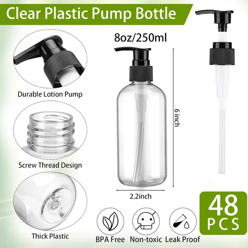 Miniatura 2 de 48 piezas dispensador de loción con bomba recargable dispensador de jabón de manos champú acondicionador botella de plástico vacía 8 oz/250 ml