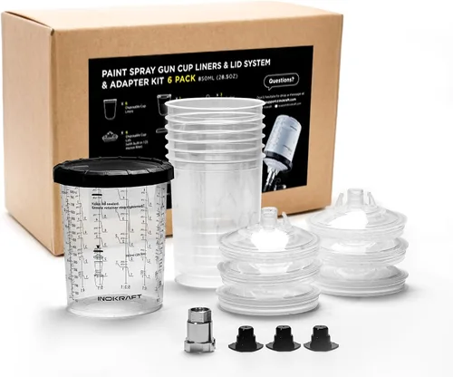 Miniatura 11 de InoKraft Copa para Pistola de Pintura Desechable, Kit Mini de 6 Onzas (180ml) con 6 Copas y Tapas, 1 Copa Rígida con Anillo Retenedor, 3 Tapones