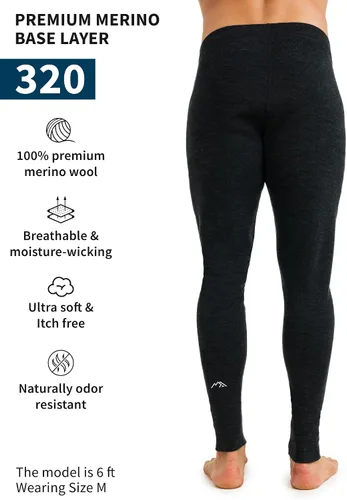 Miniatura 2 de Merino Wool Base Layer Mens - 320 Heavyweight Bottom Pants 100% Merino Wool Thermal Underwear Long Johns