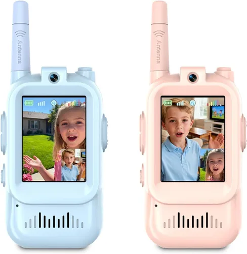 Miniatura 10 de Walkie Talkies de video para niños, paquete de 2 walkie talkies de video recargables, cámara HD, cambiador de voz, para diversión familiar, Azul