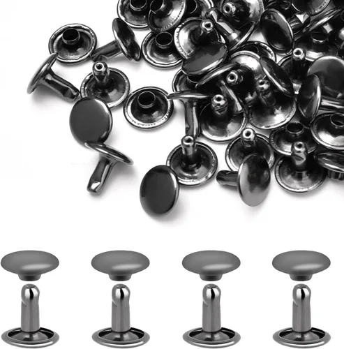 Miniatura 22 de 200 juegos de remaches de cuero con tapa redonda de 6 mm, remaches de doble tapa, pernos metálicos tubulares para reparación de llaveros de bolso