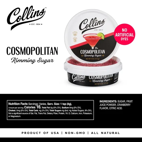 Miniatura 4 de Collins Cosmopolitan Cocktail Sugar, Red Cranberry Flavored Rimming Sugar for Cosmos, Cranberry Martinis, Vodka Cranberry, Champagne Spritzers, 4 oz
