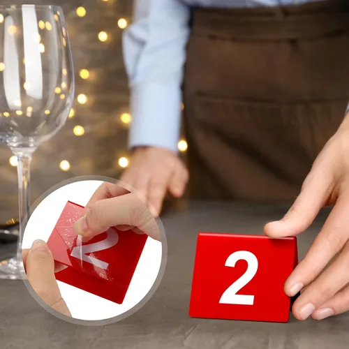 Miniatura 6 de Tuanse Números de mesa del 1 al 25 de acrílico de doble cara numerada, tiendas de campaña de plástico para restaurantes, números de boda, tarjetas