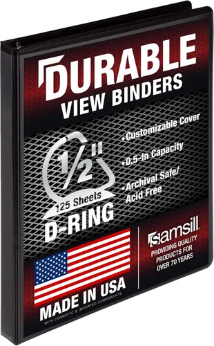 Miniatura 97 de Samsill Carpeta duradera de 1.5 pulgadas, fabricada en los Estados Unidos, carpeta de anillos en D, carpeta transparente personalizable, color rojo