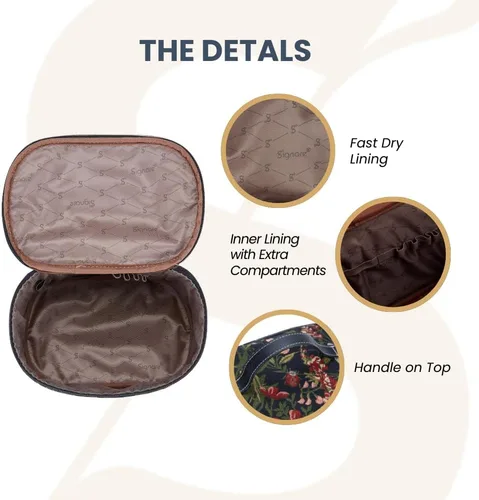 Miniatura 4 de Signare Neceser de tapicería, bolsa organizadora de maquillaje para mujer, diseño de jardín matutino, color negro (TOIL-MGDBK), Negro
