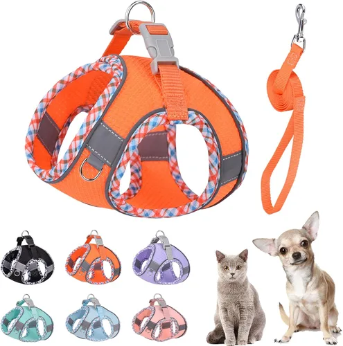 Miniatura 12 de Lindo arnés a cuadros para perros pequeños, de malla suave, arnés y correa para perros pequeños, arnés y correa para perros pequeños, chaleco