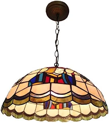 Miniatura 5 de Iluminación colgante LED lámpara de araña antigua Tiffany Art de 18 pulgadas de ancho, pantalla geométrica, vitrales con patrón de póquer, 2 luces