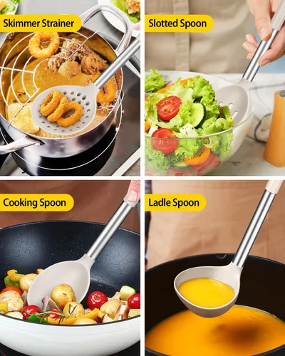 Miniatura 4 de Juego de utensilios de cocina de silicona, 8 piezas de utensilios antiadherentes con mango de acero inoxidable, herramientas de cocina resistentes
