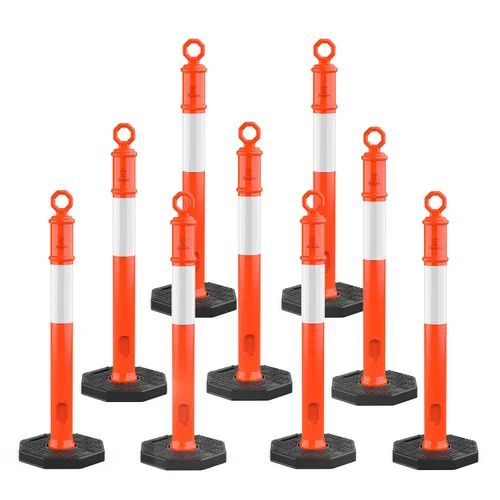Miniatura 12 de RoadHero Juego de 6 postes delineadores de 45 pulgadas con base, postes delineadores de tráfico naranja con conos y cuellos reflectantes