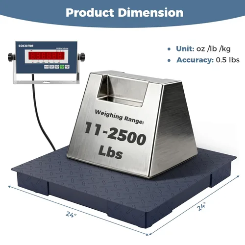Miniatura 2 de Báscula de suelo resistente de 24 x 24 pulgadas, pesaje de precisión de palés con indicador digital para envío de almacén