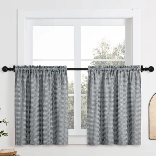 Miniatura 11 de Home Queen Cortina blanca para ventana de baño, resistente al agua, con textura de gofre, de medio nivel, para cocina, cafetería, 28 pulgadas