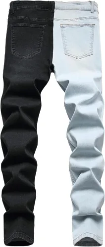Miniatura 2 de LONGBIDA Pantalones de mezclilla ajustados para hombre con diseño de retazos elásticos de moda