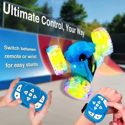 Miniatura 4 de Contixo SC3 RC Stunt Car, azul 2.4GHz 4WD doble cara giratoria 360° flip Racer control remoto auto de juguete con luces LED para niños y niñas de 4