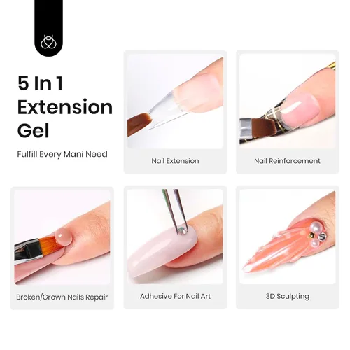 Miniatura 6 de Beetles - Gel de uñas de polietileno sin hema, 2.16 oz, gel de extensión de uñas transparente que fortalece naturalmente el arte de larga duración