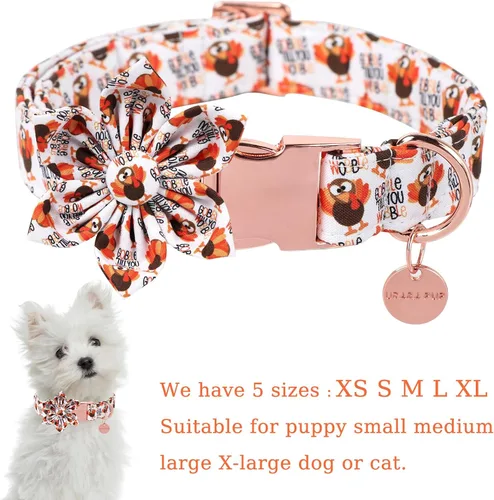 Miniatura 2 de Collar de Perro de Acción de Gracias con Flor, Collar de Flores de Algodón de Pavo para Cachorra Hembra, Perro o Gato, Collar de Flores de Otoño