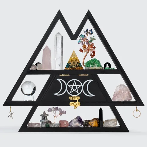 Miniatura 8 de Pracaniz - Estante de cristal con cajón abatible y ganchos para pared y escritorio, soporte de cristal como decoración de habitación estilo bruja