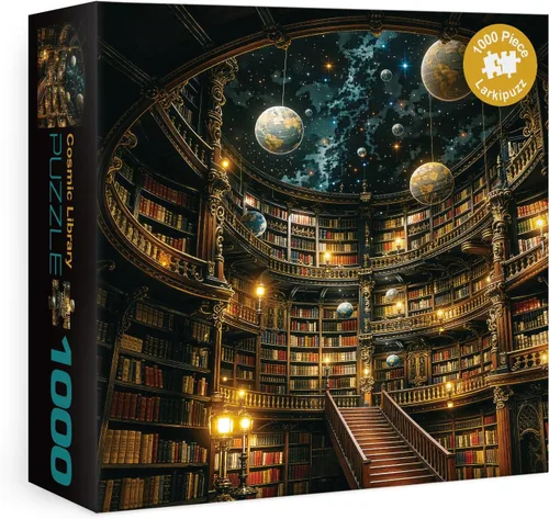 Rompecabezas de biblioteca espacial de fantasía para adultos, 1000 piezas, rompecabezas de libro de arte misterioso, planeta, estantería mágica de