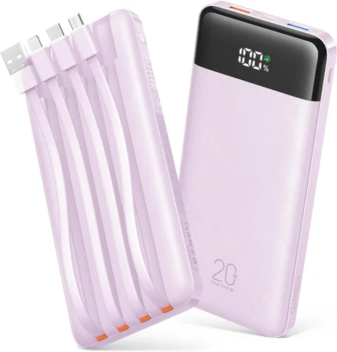 Miniatura 13 de Orfeika Cargador Portátil de 20000mAh con Carga Rápida, Cargador con 4 Cables Integrados y 6 Salidas, Paquete de Batería USB C de 20W PD Compatible