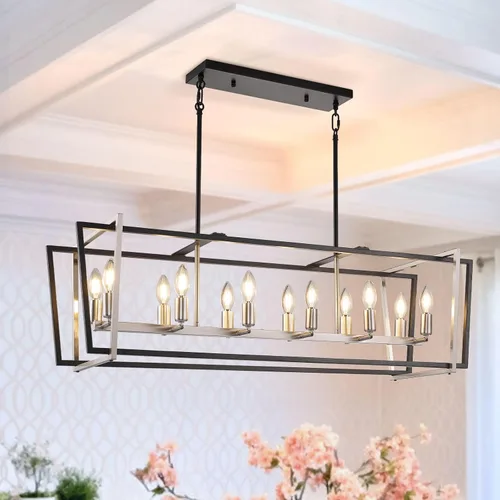 Miniatura 13 de Iluminación rústica de isla de cocina de granja, lámpara de 5 luces para comedor sobre mesa, lámpara de araña de madera rústica rectangular, lámpara