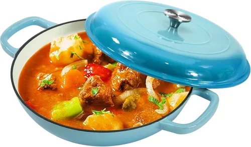 Miniatura 12 de COOKWIN Olla de hierro fundido esmaltada con tapa antiadherente, olla recubierta de esmalte antiadherente, azul, 3 QT