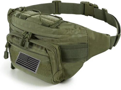 Miniatura 9 de FRTKK - Riñonera táctica militar con parche de bandera de EE. UU., bolsa de cintura de utilidad con correa ajustable para actividades al aire libre