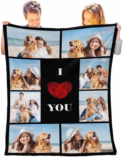 Miniatura 2 de Manta personalizada con tus fotos favoritas, manta personalizada con mis propias imágenes para familia, mamá, papá, hija, hijo, perro, hermanas