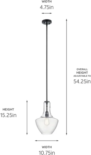 Miniatura 2 de Kichler Everly Colgante de 1 Luz en Acabado Negro Rico, para Sala de Estar, Comedor y Cocina, 100 Vatios, (15.25" A x 10.5" Diá), 42141BK