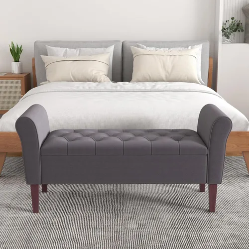 Miniatura 7 de HUIMO Banco de almacenamiento de 48 pulgadas, otomana de almacenamiento con brazos con patas de madera maciza de 7.5 pulgadas, banco de pie de cama