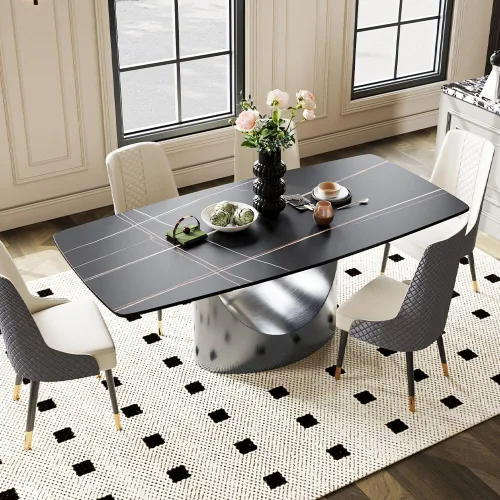 Miniatura 18 de POVISON Mesa de Comedor Moderna Hobart de 63" para 4, Mesa de Comedor Rectangular de Servicio Pesado Negro Mate, Superficie de Mesa de Comedor