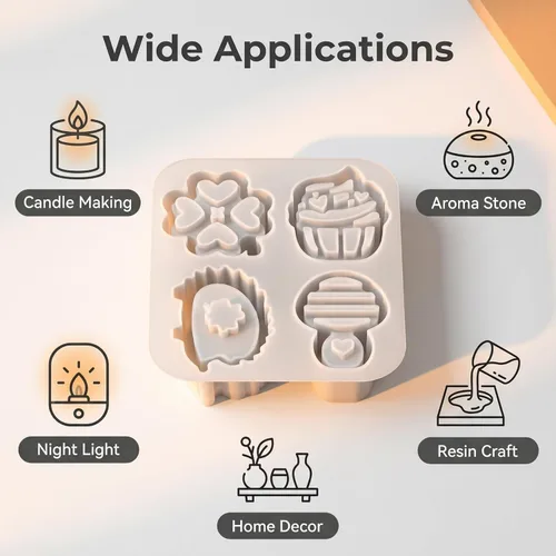 Miniatura 4 de Juego de moldes de silicona huecos 4 en 1 para velas y resina de bricolaje, erizo, hongo, pastel, trébol, molde de 4 cavidades para velas, yeso
