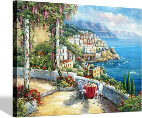 Miniatura 14 de SD SOFT DANCE Lienzo decorativo para pared de pueblo italiano, pintura de pueblo costero, reproducción de obras de arte para sala de estar