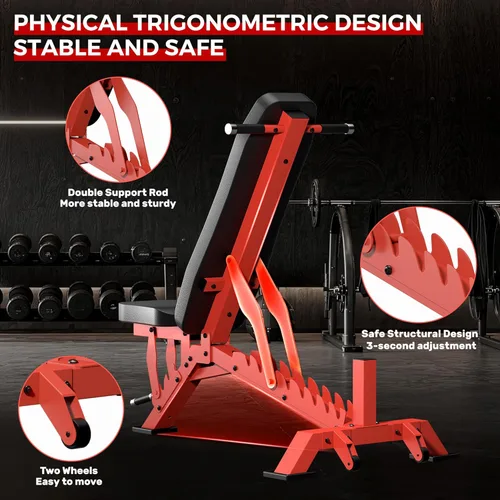 Miniatura 4 de Banco de Pesas, Banco de Entrenamiento Ajustable para Gimnasio en Casa Entrenamiento de Cuerpo Completo, Capacidad de Peso de 1300 LBS Press de Rojo