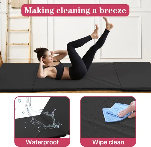 Miniatura 5 de Colchoneta de gimnasia para gimnasio en casa, plegable, portátil, de 4 x 10 x 2 pulgadas, extra gruesa, con asas de transporte, para niños y adultos