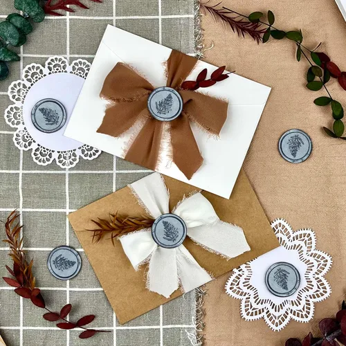 Miniatura 2 de 25 sellos de cera hechos a mano, calcomanías de invitación de boda, autoadhesivos, cera azul gris, estilo pinos