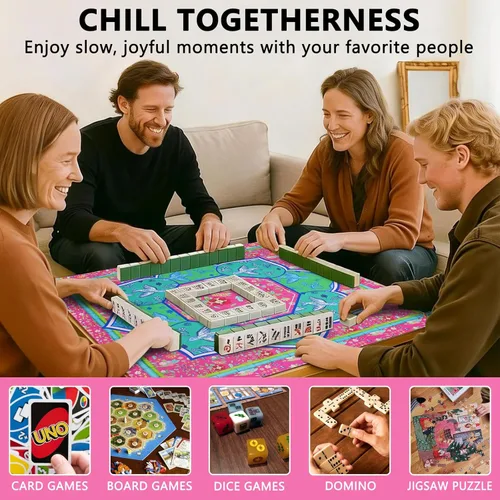 Miniatura 7 de Alfombrilla Mahjong con bolsa de transporte y 3 dados, 31.5 x 31.5 pulgadas, cubierta de mesa Mahjong con reducción de ruido, alfombrilla de juego