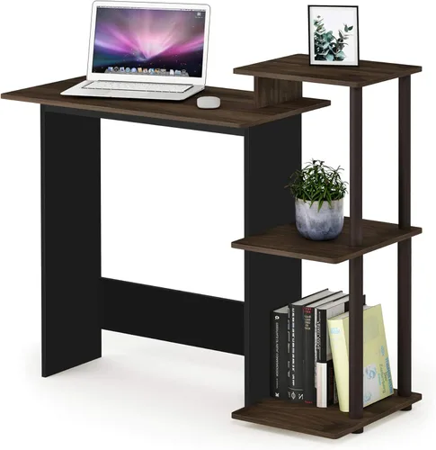 Miniatura 13 de Furinno - Escritorio compacto para computadora con estantes, Tablero de partículas, Negro / Gris