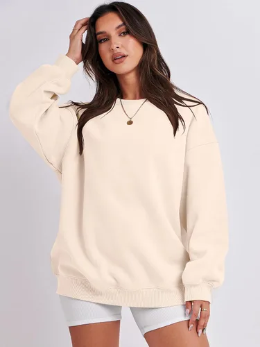 Miniatura 2 de Caracilia Sudaderas con capucha de forro polar de gran tamaño para mujer, cuello redondo, manga larga, suéter de moda de otoño 2024